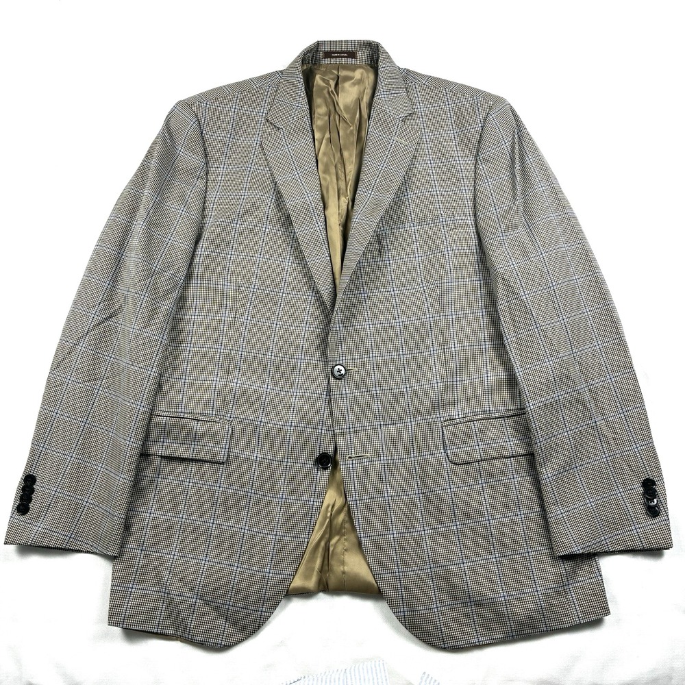 Peter Millar Sport Coat Windowpane Check Gray Blue 42R Union Made Canada Wool